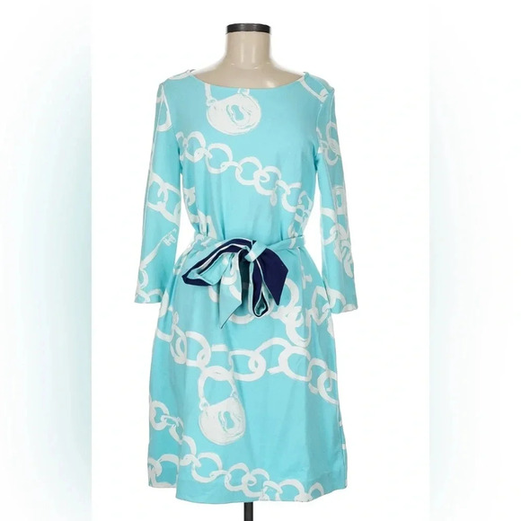 Lilly Pulitzer Jonah Shorely Blue Ball And Chain Belted Tunic Dress Medium - Picture 2 of 4